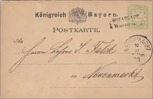 Bavière: 1888, entier affaire de Postlage Wiersberg vers Neuenmarkt