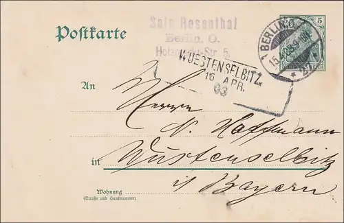 Bayern: 1909, Postkarte von Berlin nach Wüstenselbitz