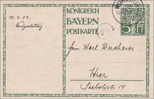 Bavière: entier 1911 au sein de Würzburg