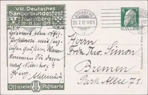 Bavière: Affaire 1912 VIII. Deutsches Zangerbundfest à Nuremberg