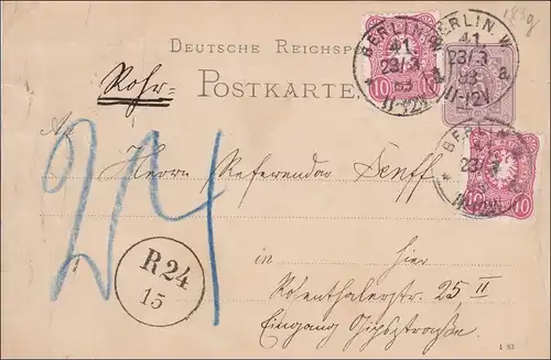 Ganzsache von Berlin als Rohrpost 1883