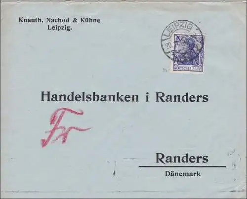 Germania: Lettre de Leipzig à Randers au Danemark 1915