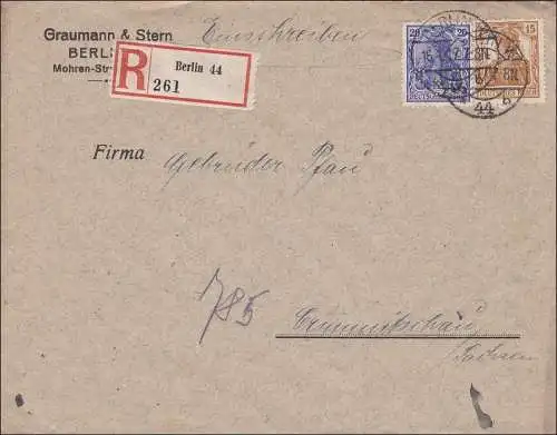 Germania: Brief von Berlin nach Grimmitschau / Sachsen 1917