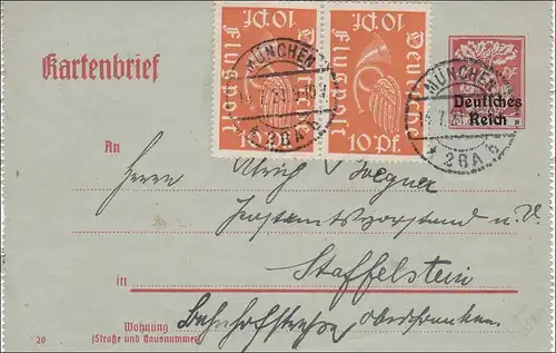 Inflation: tout -Carte-lettre de Munich à Staffelstein 14.7.1921