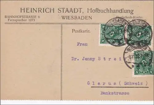 Inflation: Carte postale de Wiesbaden en Suisse 3.11.1922