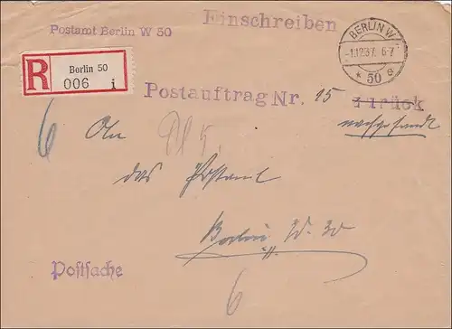 III. Reich: ordre postal recommandé dans le Berlin 1937