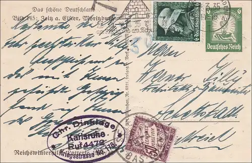 Ganzsache Deutschland 1935 Ansicht Zeitz a. Elster, Moritzburg in die Schweiz