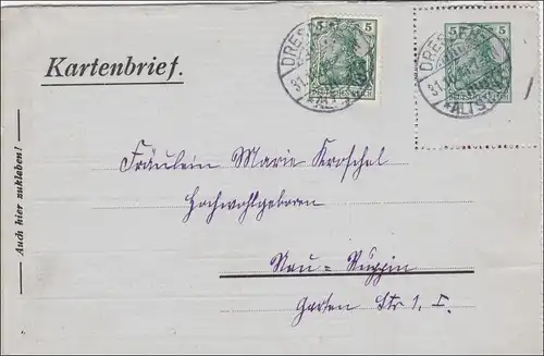 Ganzsache SELTENER Kartenbrief von Dresden 1916, Germania