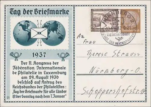 Ganzsache Tag der Briefmarke 1937 von Nürnberg