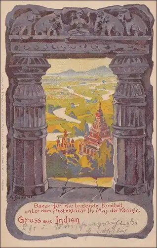 Ganzsache Dresden Bazar für leidende Kindheit - Gruss aus Indien 1900