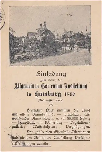 Ganzsache Einladung Gartenbau Ausstellung 1897 in Hamburg nach Schwabach