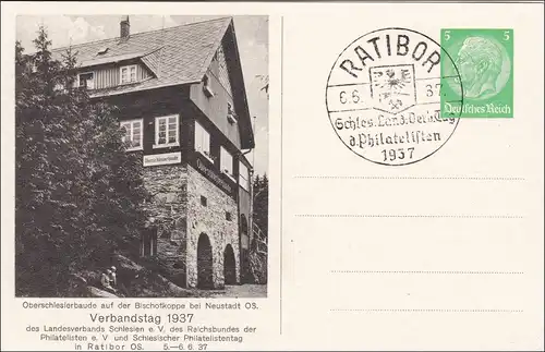 Ganzsache: 1937 Verbandstag Schlesien mit Sonderstempel Ratibor