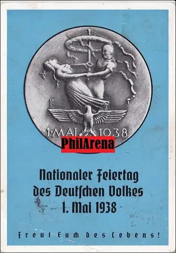 Carte de propagande: fête nationale du peuple allemand 1er mai 1938, cachet Wachtau, Vienne, Melk, Krems