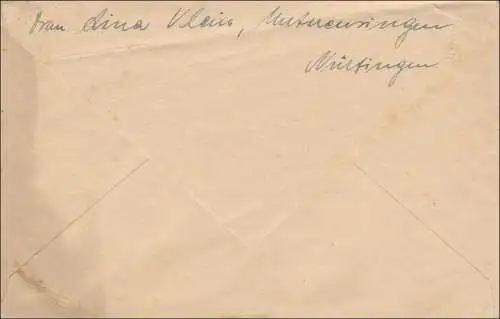 Lettre de Nürtingen avec le cachet de l'agence Unterensingen 1944