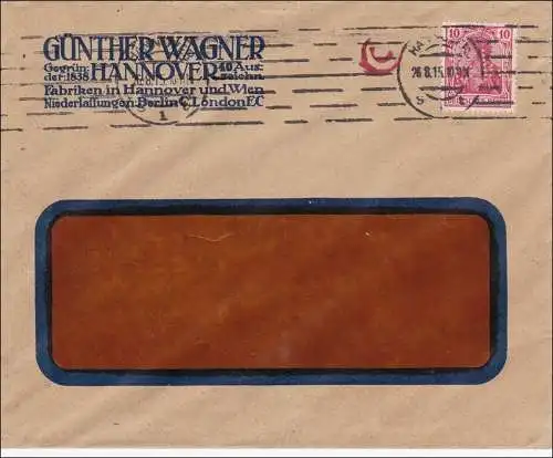 Perfin: 1915 Lettre de Hanovre, Günther Wagner, CW