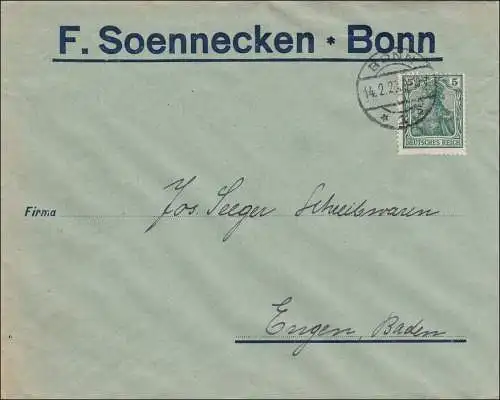 Perfin: Lettre de Bonn, F. Soennecken, 1920, F S.