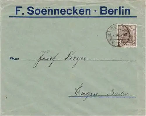Perfin: Brief aus Berlin, F.Soennecken, 1918, F.S.
