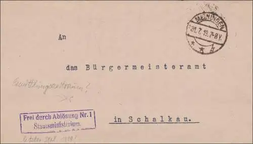 Ministère de l'Etat de Meiningen 1919 à Chalkau