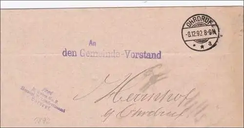 Landratsamt Ohrdruf 1892 an den Gemeinde Vorstand