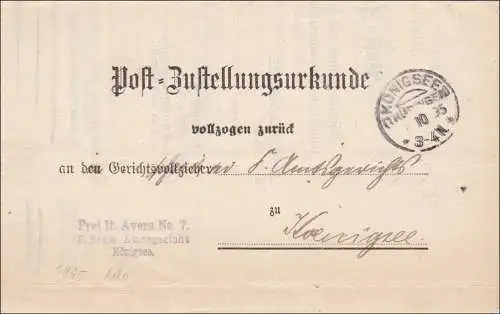 Post Zustellurkunde Königsee 1895