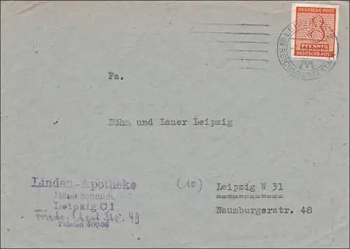 SBZ: Lettre de Leipzig 1945.