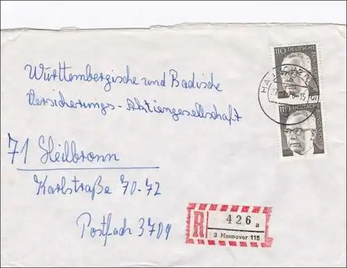 Einschreiben aus Hannover nach Heilbronn 1976