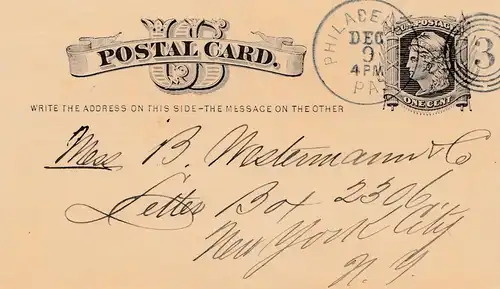 Postal Card Philadelphie 1879, bookseller, Publisher, Livres