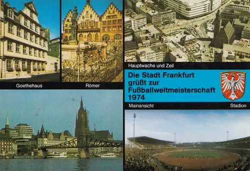 1974: Ansichtskarte Frankfurt Main zur Fußball WM - Werbeausstellung