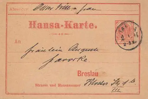 Hansa Stadtpostbeförderung / Breslau 1894