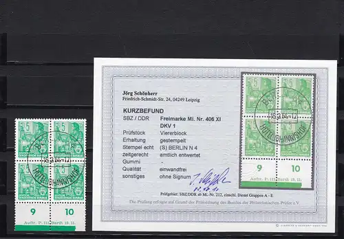 DDR: minr. 406 XI, DKV 1, tamponné, quadrillage, 1954, BPP