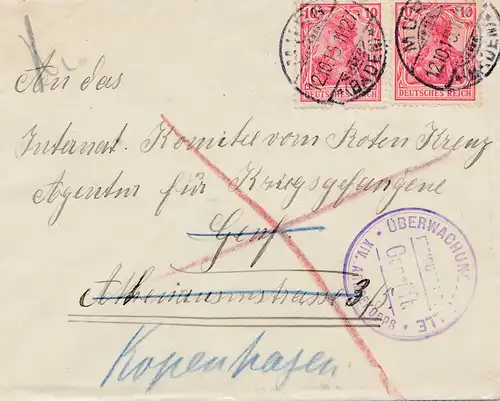 Zensur: 1915: Murg in die Schweiz, weiter nach Kopenhagen: Überwachungsstelle