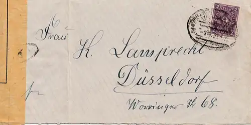 Zensur: 1923: Brief nach Düsseldorf: Rheinlandbesetzung - Zensur