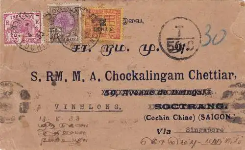 1933: France-Indochine: letter to Saigon via Singapore