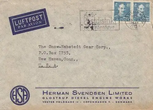 Danemark: 1948: Lettre postale aérienne de Copenhague vers les États-Unis