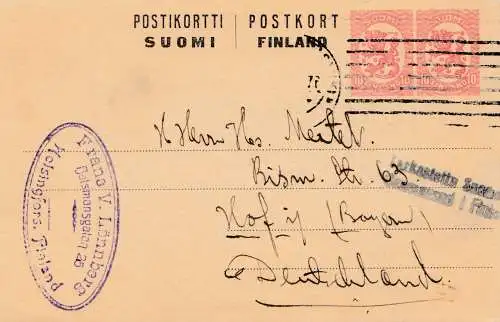 Finlande: 1914: Post card Helsinki vers Hof/Allemagne