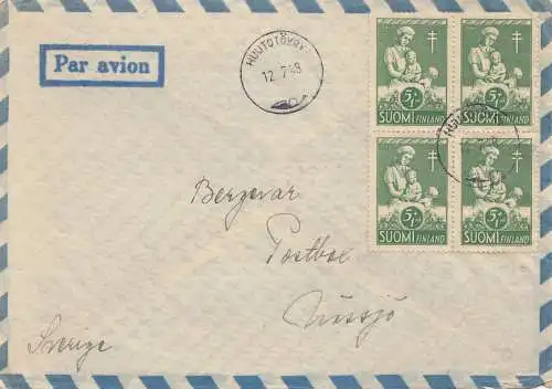 Finlande: 1948: courrier aérien vers la Suède