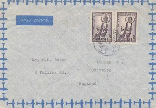 Finlande: 1957: Lettre postale aérienne en Angleterre