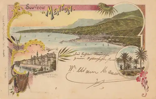 France: 1898: Carte de Menton vers l'Allemagne