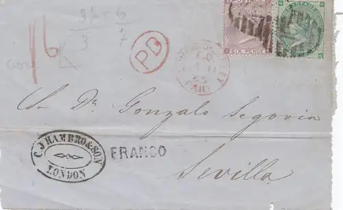 England: 1866 von London nach Sevilla - Briefteil