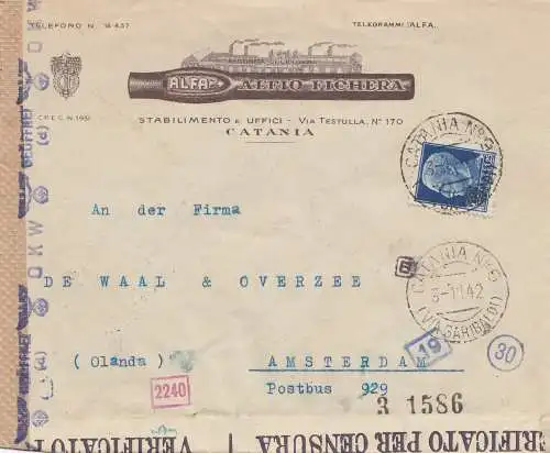 Italien: 1942: Catania nach Amsterdam - Verificato-Zensur