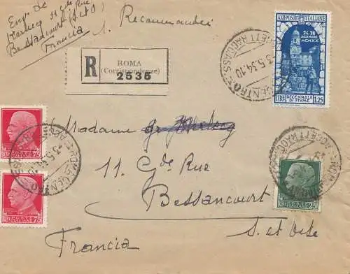 Italie: 1934: lettre recommandée pour la France