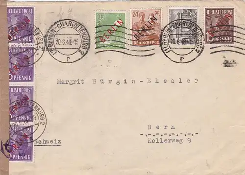 Berlin: MiNr. 9,22, 24,25,42 Bedarfsbrief in die Schweiz 1949