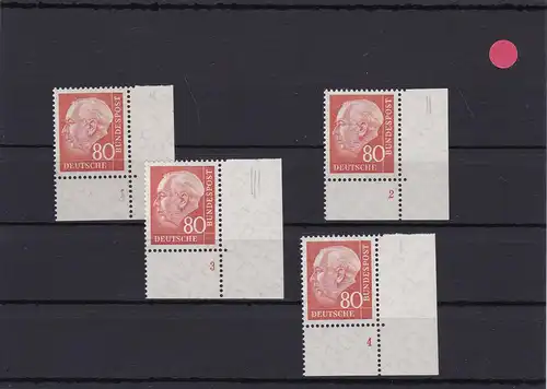 BRD: MiNr. 264vFN 1,2,3,4 Heuss mit allen Formnummern, postfrisch