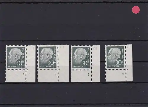 BRD: MiNr. 259FN 1,2,3,4 Heuss mit allen Formnummern, postfrisch