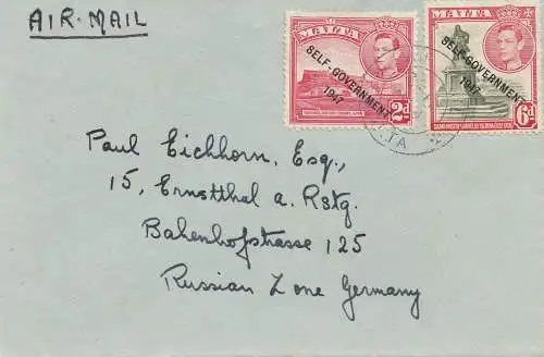 Malta: 1954: Brief als Luftpost nach Ermstthal