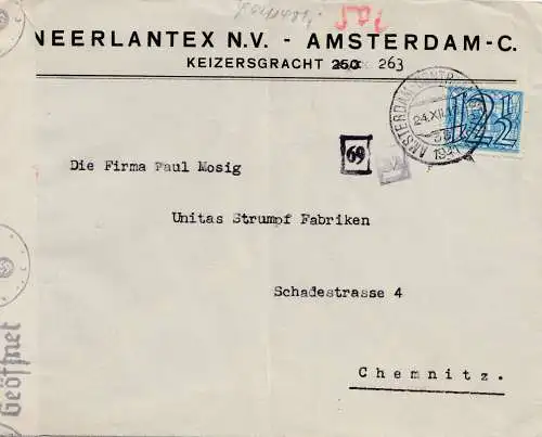 Pays-Bas: 1941 Amsterdam vers Chemnitz - OKW Censure