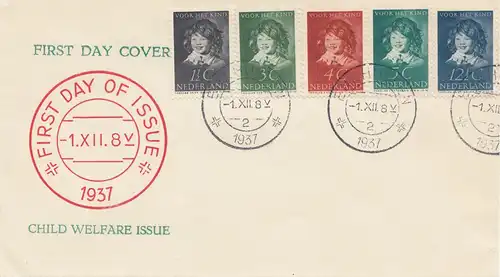 Niederlande: 1937: FDC Child Welfare Issue