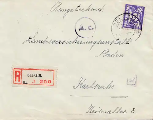 Pays-Bas: 1943: Inscription Delfzul nacah Karlsruhe - OKW Censur