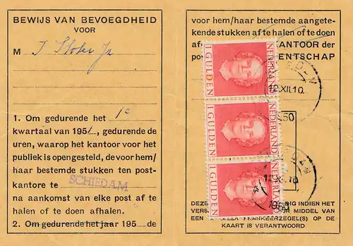 Pays-Bas:1950: Bewijs van Bevoegdheid voor het Afhalen van Stukken,Schiedham