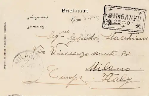 Pays-Bas: 1901: Carte de l'Inde après Milano - Singanfu